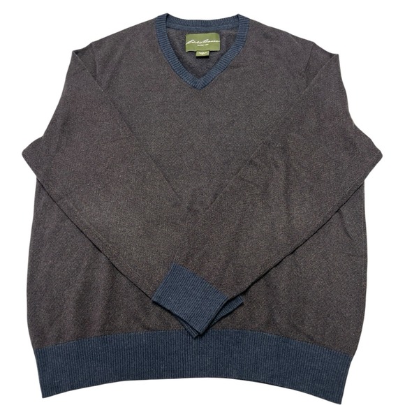 Eddie Bauer Other - Eddie Bauer Sweater Y2K VTG Men's‎ XL Cashmere Cotton V-Neck Herringbone Gray
